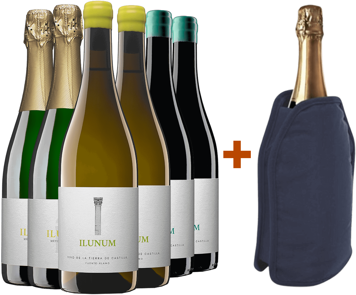 Pack descuento Ilunum Blanco, tinto y espumoso + (regalo funda enfriadora)